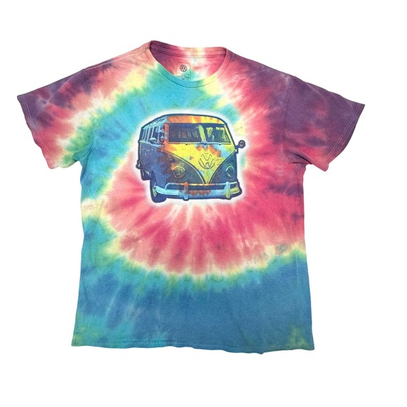 Y2K Volkswagen VW Bus Hippie Tie Dye Mens Medium Tee Psychedelic  Rainbow Retro
